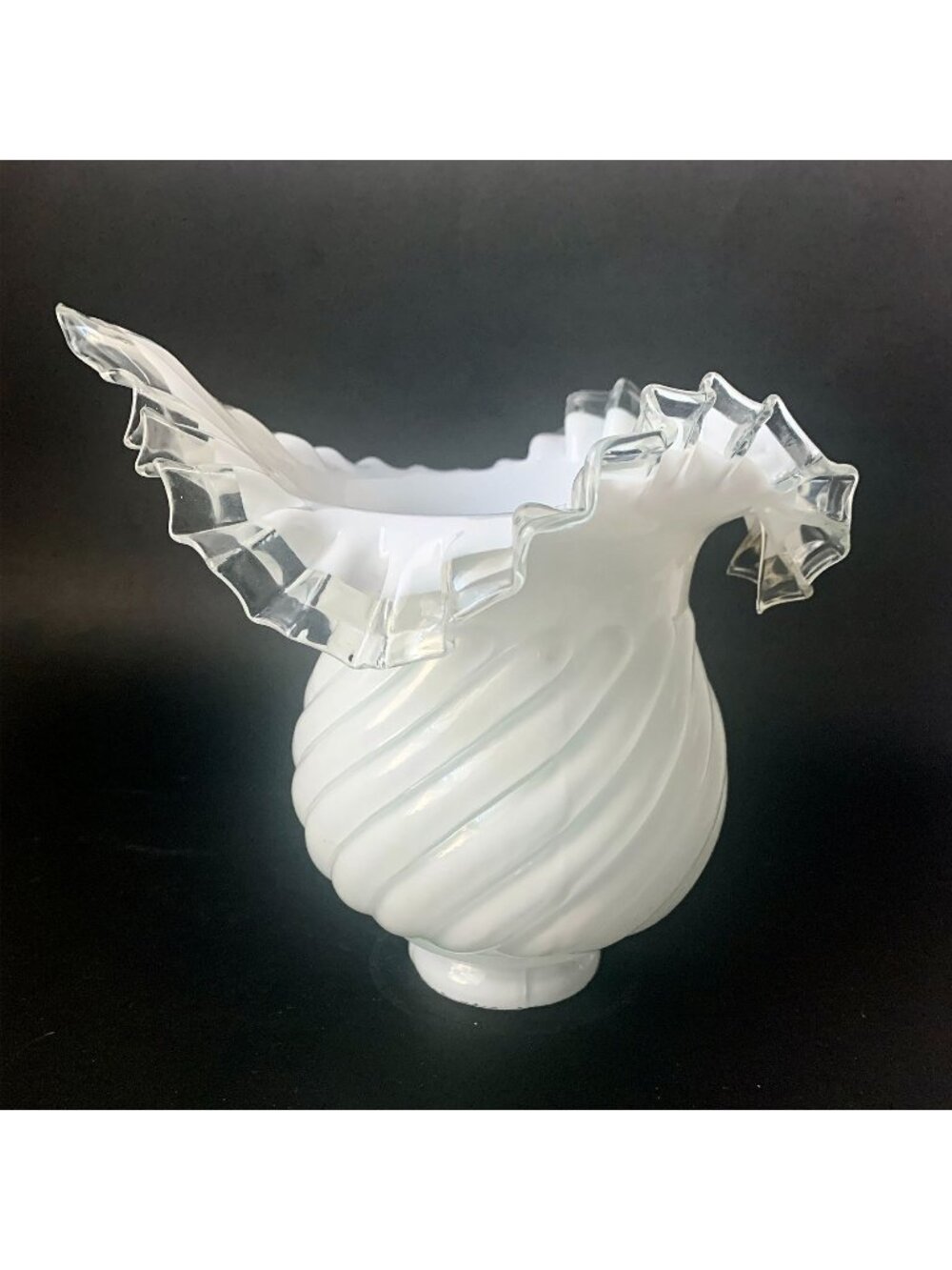 Fenton Silver Crest Milk Glass Lamp Shade White Swirls